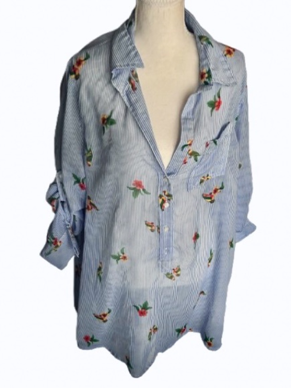 Parrots & Flowers Tunic VIOLET SKY Extra Large Birds Floral Top Coverup Resort
